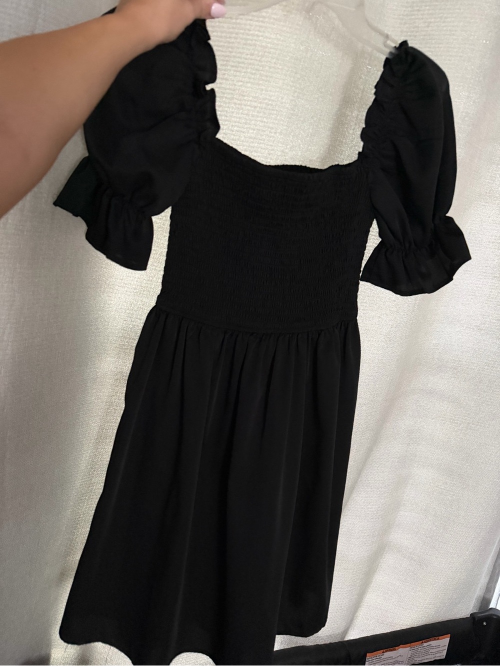 Black Puff-Sleeve Smocked Waist Dress
size small